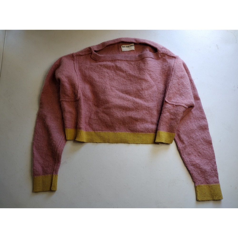 We The Free People Pink Yellow Wool Blend Cropped Boxy Knit Sweater Small